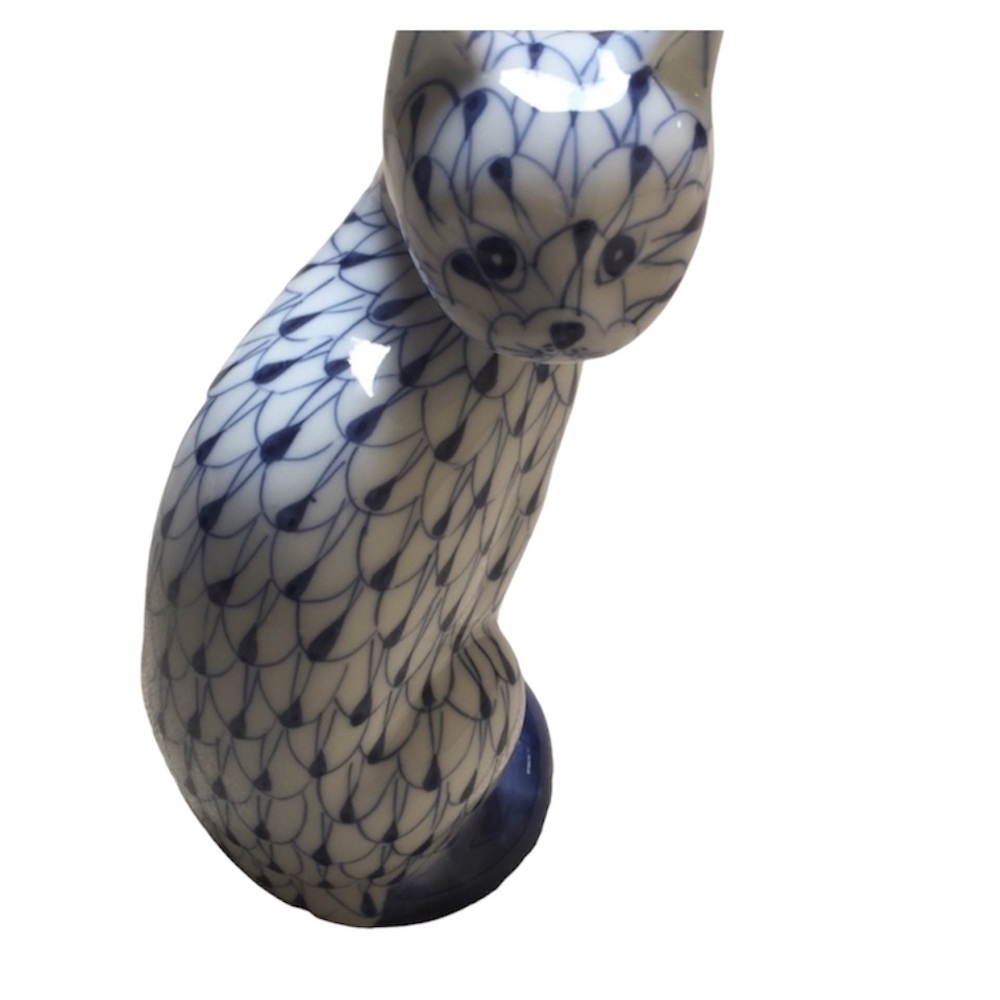 NEW Porcelain Cat Figurine Blue Fishnet Sadek mesh accent decoration figure - Picture 3 of 5